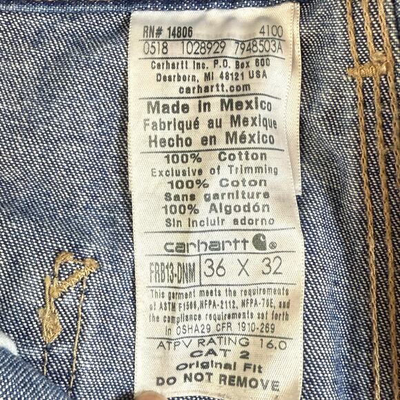 Carhartt FR Cat 2 Jeans Size 36x32 ATPV 16 NFPA Flame Resist Carpenter Workwear - Picture 9 of 16